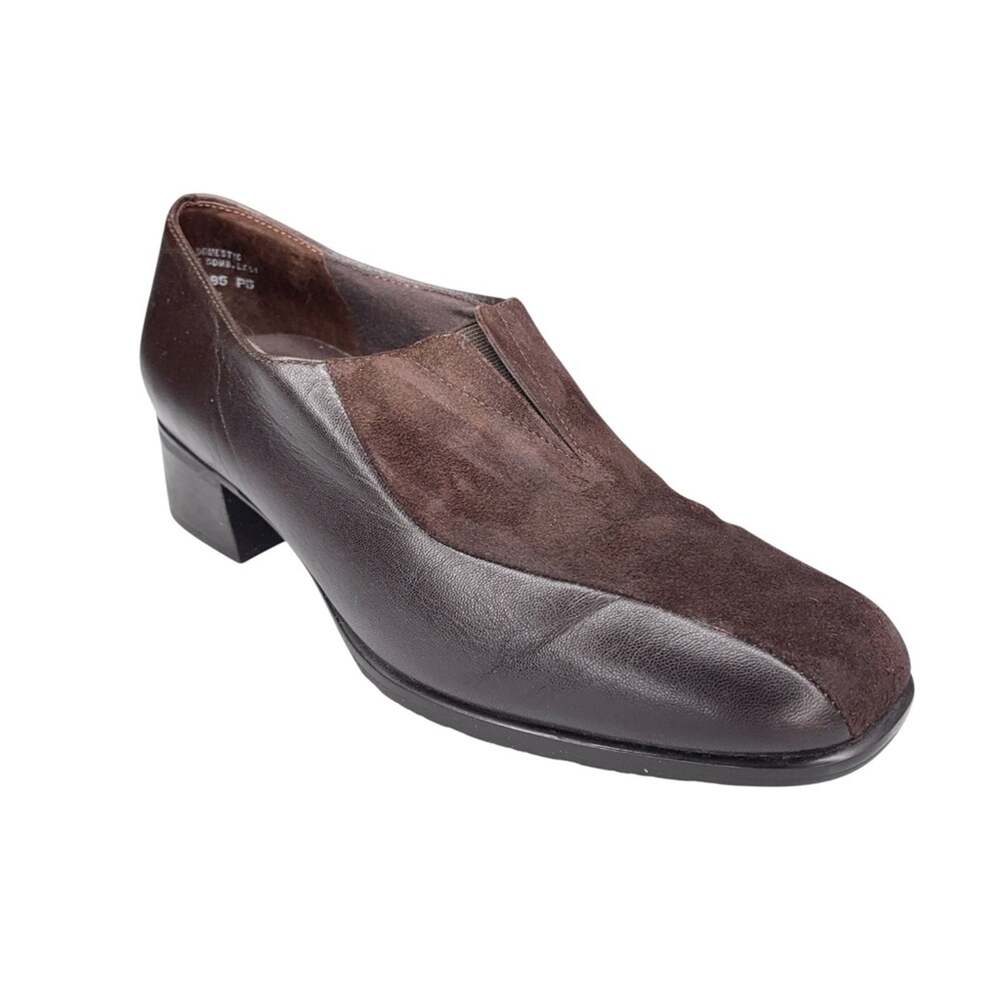 Munro American Solano Heeled Loafers 6.5 Wide Chocolate Brown Suede Leather USA